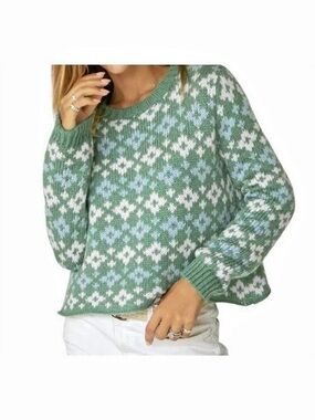 Wooden Ships Fair Isle Sweater in a sea green/floral pattern sz S/M